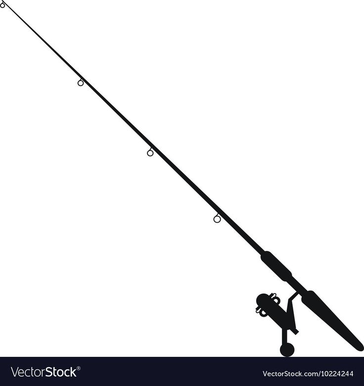 a fishing rod and reel silhouetted against a white backgrounge background with clippings