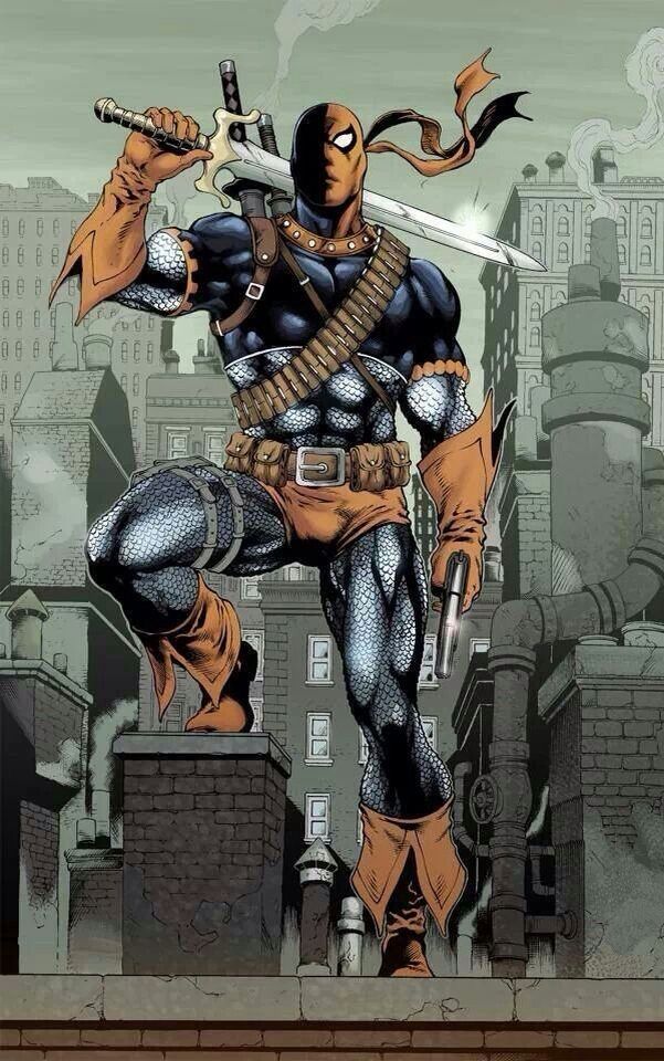 Deathstroke (Slade Wilson) originally called simply the Terminator is a fictional character, supervillain, and sometimes antihero, in the DC Comics universe. Created by Marv Wolfman and George Perez, he first appeared in The New Teen Titans vol. 1 #2 in 1980. Deathstroke is the world's greatest assassin/mercenary and an enemy of the Teen Titans. Originally a soldier in the U.S. Army, he was part of an experimental super-soldier project where he gained enhanced strength, agility and intellige... Deathstroke Comics, Dc Deathstroke, Deathstroke The Terminator, Slade Wilson, The Terminator, Comic Villains, Teen Titan, Dc Villains, Bd Comics