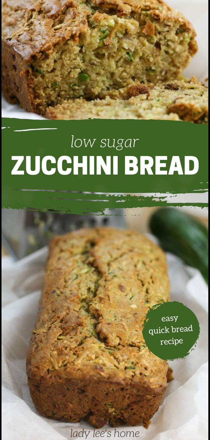 low sugar zucchini bread is cut into slices