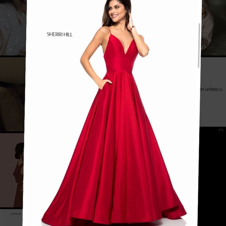 Nwot Lovely Low Back Ballgown It Has Pockets!!!! Style #51822 V-neck Gown For Red Carpet And Prom Season, Red A-line Ball Gown For Formal Occasions, V-neck Evening Dress For Red Carpet Or Prom Season, Red Ball Gown For Red Carpet, Red Ball Gown Dresses For Red Carpet, Elegant Red Ball Gown With Sweep Train, Red Ball Gown For Formal Occasions, Elegant Red Ball Gown For Evening, Elegant Red Floor-length Ball Gown