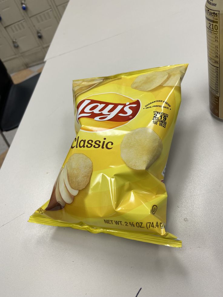 a bag of chips sitting on top of a table