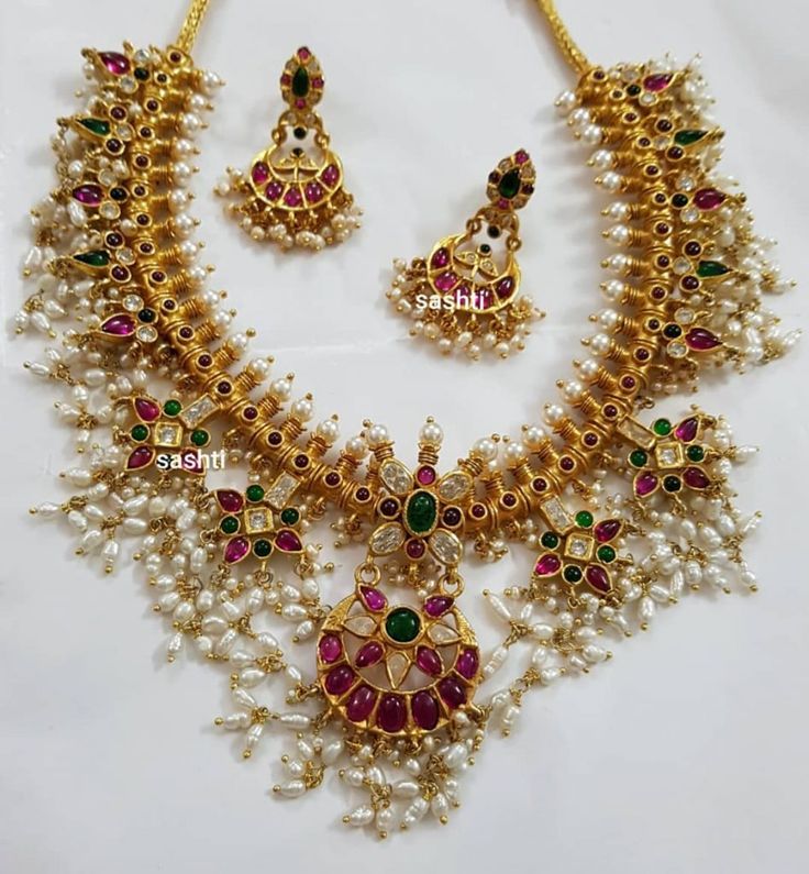 22 Guttapusalu Haram Designs That You Would Like To Grab on Sight! • South India Jewels Guttapusalu Haram, Haram Designs, Womens Jewelry Trends, Lotus Pendant, Peacock Earrings, Dangler Earrings, Chandbali Earrings, Moon Pattern, Gold Designs