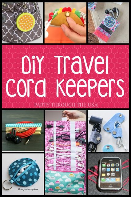 the cover of diy travel cord keeper's party through the usa, with pictures of various items