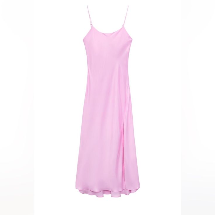 Size S Pit To Pit 17” Adjustable Straps Midi Length Elegant Pink Slip Dress For Daywear, Chic Sheath Slip Dress For Spring, Spring Daywear Sheath Midi Dress, Summer Sheath Slip Dress For Brunch, Spring Sheath Midi Dress For Daywear, Spring Daywear A-line Slip Dress, Spring Sheath Slip Dress For Brunch, Zara Midi-length Slip Dress For Spring, Zara Midi Length Slip Dress For Spring