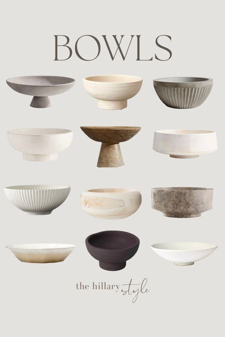 bowls are arranged in different shapes and sizes, with the words bowl's above them