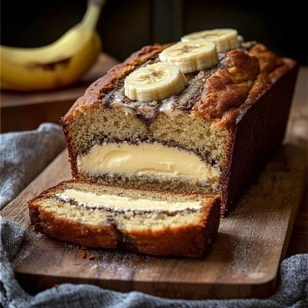 a loaf of banana bread on a cutting board