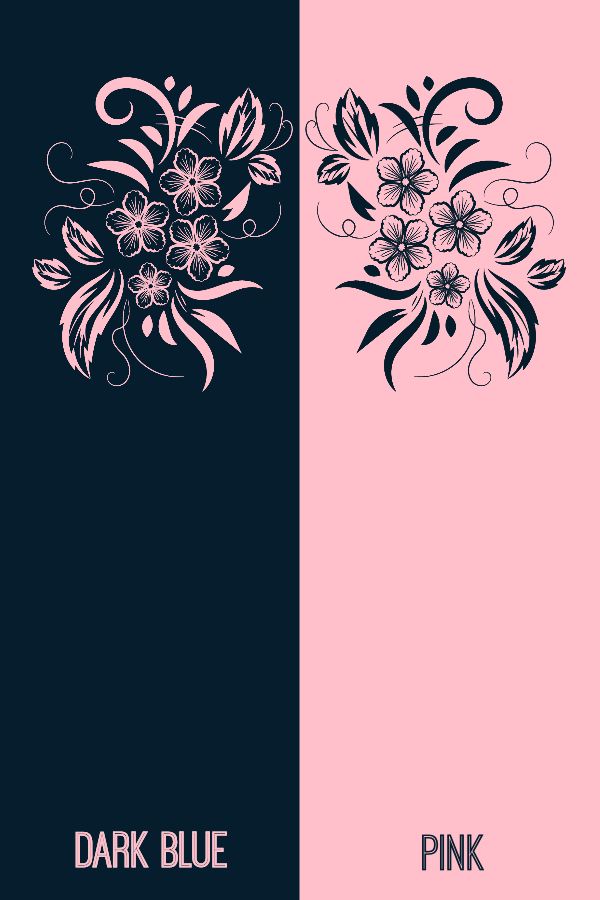 two different colored cards with black and pink flowers on the left, dark blue and pink