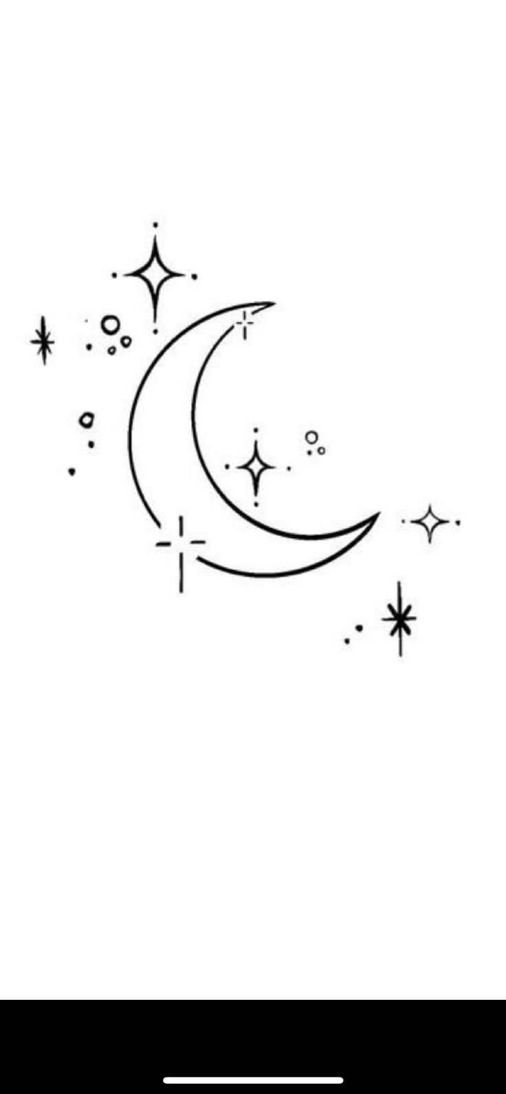 the moon and stars are drawn in black ink