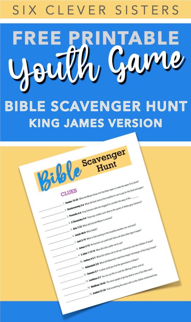 a printable bible scavenger hunt for kids with the text free printable youth game