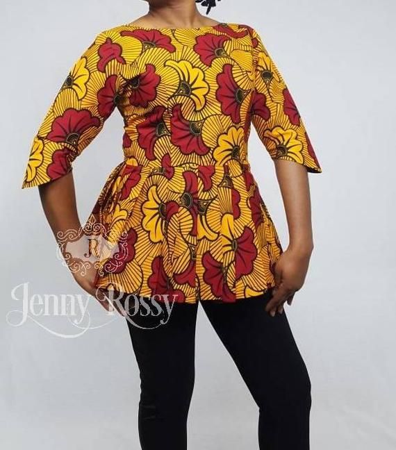 Fitted Floral Print Blouse With Half Sleeves, Fitted Half Sleeve Floral Print Blouse, Fitted Half Sleeve Floral Blouse, Fitted Printed Blouse With 3/4 Sleeves, Fitted Cotton Peplum Top With Short Sleeves, Fitted Blouse With Floral Print And 3/4 Sleeves, African Blouses Ankara Peplum Tops, African Tops For Women Classy Shirts & Tops, Fitted Floral Print Blouse With 3/4 Sleeves