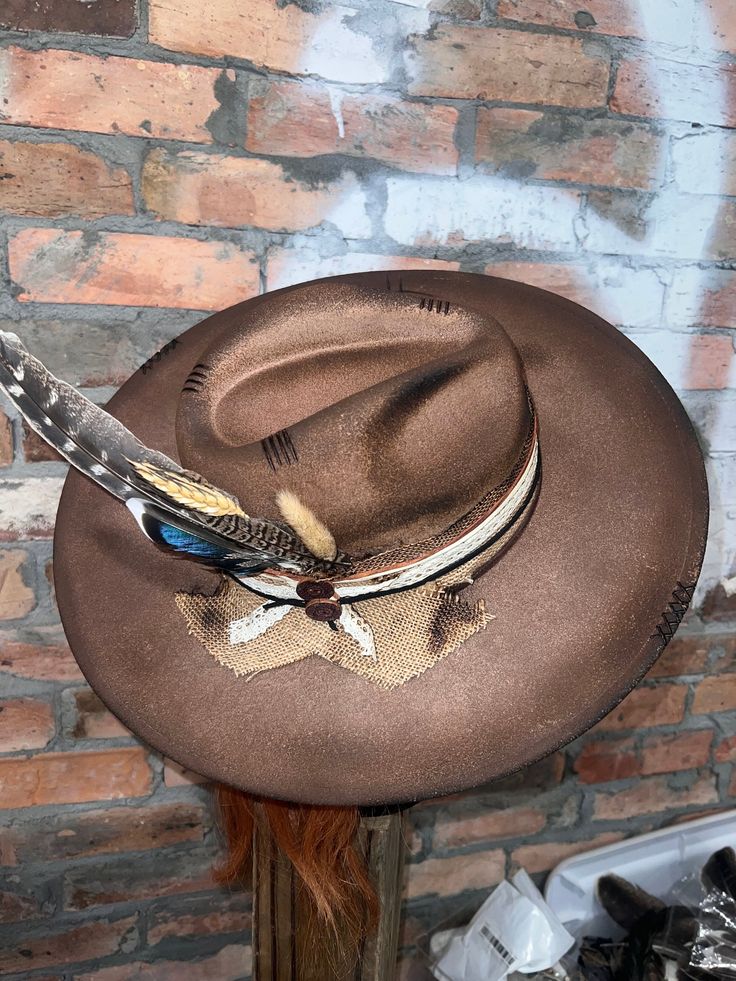 Yellowstone - Etsy Bohemian Brown Wool Hat, Handmade Rustic Fedora For Kentucky Derby, Rustic Handmade Hat For Kentucky Derby, Artisan Handmade Felt Hat For Western-themed Events, Handmade Rustic Fedora, Handmade Rustic Brimmed Fedora, Handmade Rustic Fedora With Curved Brim, Unique Brown Hat With Curved Brim, Artisan Handmade Felt Hat For Kentucky Derby