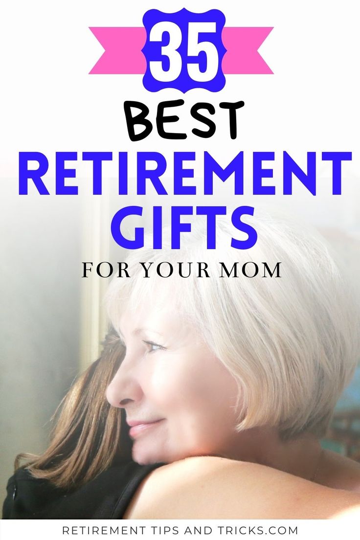 the back of a woman's shoulder with text overlay that reads 35 best retirement gifts for your mom