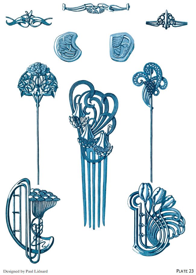 four different types of musical instruments are shown in blue ink, and each has an intricate design on it