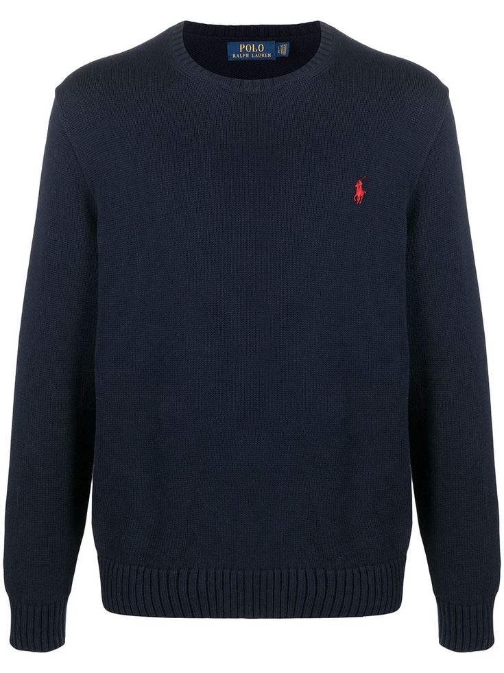 navy blue cotton crew neck long sleeves ribbed cuffs embroidered logo at the chest ribbed hem Navy Blue Ralph Lauren, Polo Knit, Blue Ralph Lauren, Ralph Lauren Sweatshirt, Logo Knit, Ralph Lauren Outfits, Streetwear Men Outfits, Blue Sweatshirt, Navy Sweaters