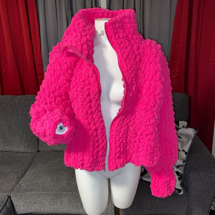 Handmade Chunky Crochet Coat With Zipper! Who Says You Can’t Be Cute And Warm For The Season! Available In Sizes Xxs-6x Available In Any Color You Want! Chunky Coat, Starting Conversations, Crochet Coat, How To Start Conversations, Chunky Crochet, Crochet Art, Warm Coat, Halloween Shopping, Pink Ladies