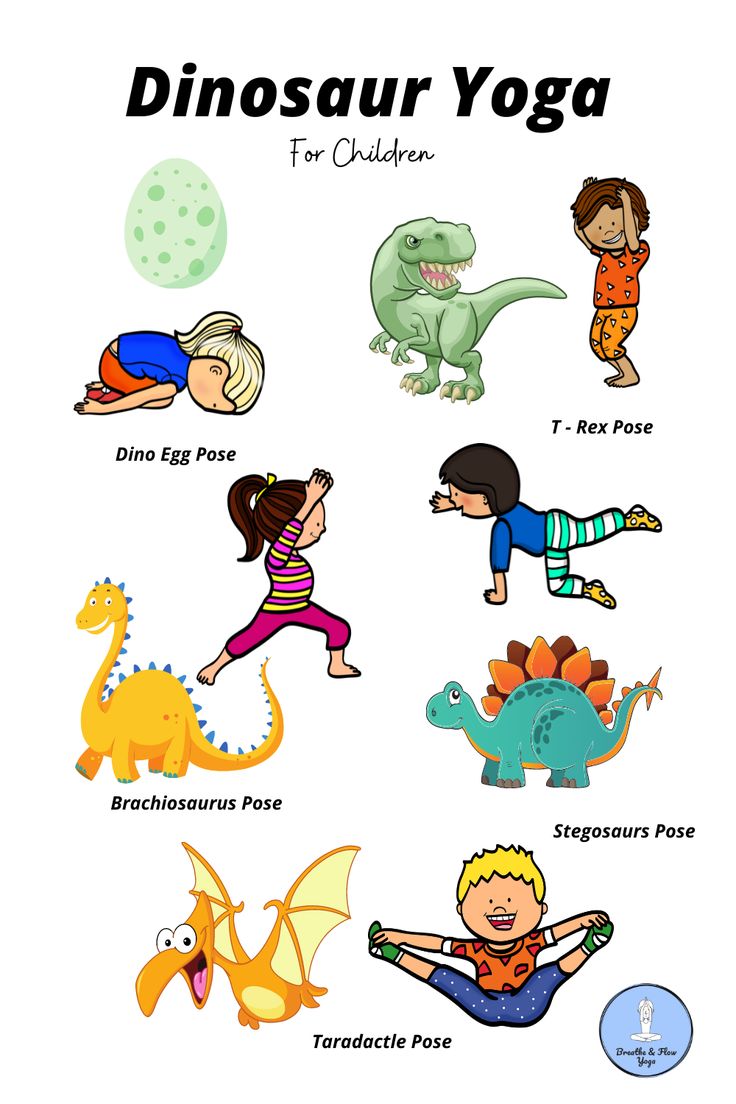 a poster with different types of animals and people in yoga poses, including the words dinosaur yoga for children