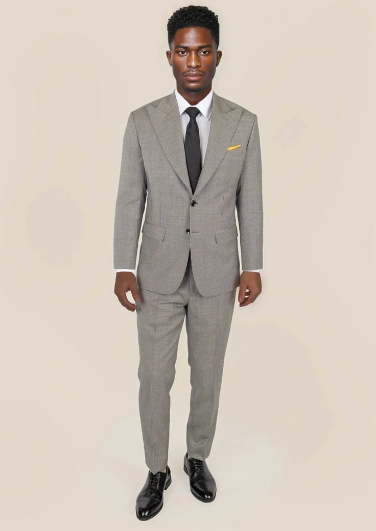 Make a statement with the Grey Houndstooth Suit. This custom-made suit features a head-turning and classic houndstooth pattern, cut from premium Super 120s 100% merino wool. Add a touch of luxury to your wardrobe and take on any challenge with confidence and style. Houndstooth Suit, Suit Guide, Custom Made Suits, Vest And Tie, Linen Suits, Tuxedo Shirts, Tuxedo Suit, Cotton Blazer, Cotton Chinos