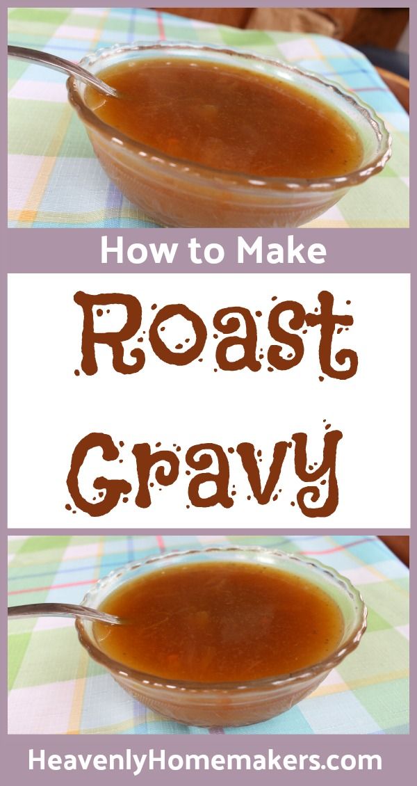 how to make roast gravy in a glass bowl on a checkered table cloth