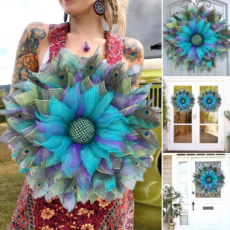 there is a collage of pictures with peacocks and flowers on it, including an image of a woman in a dress