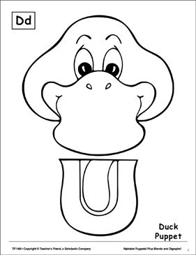 the letter d is for duck puppet coloring page with an image of a monkey head