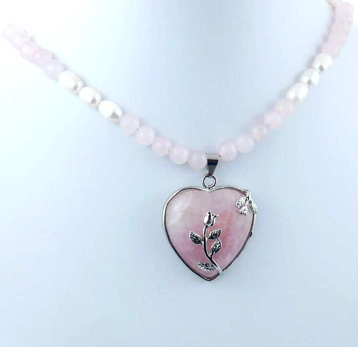 Pink Quartz Pearl Natural Stone Rose Heart Necklace Pendant | Etsy Romantic Necklace, Rose Heart, Sedona Az, Stone Rose, Rock Jewelry, Pearl Pink, Pink Quartz, Quartz Necklace, Bride Wedding