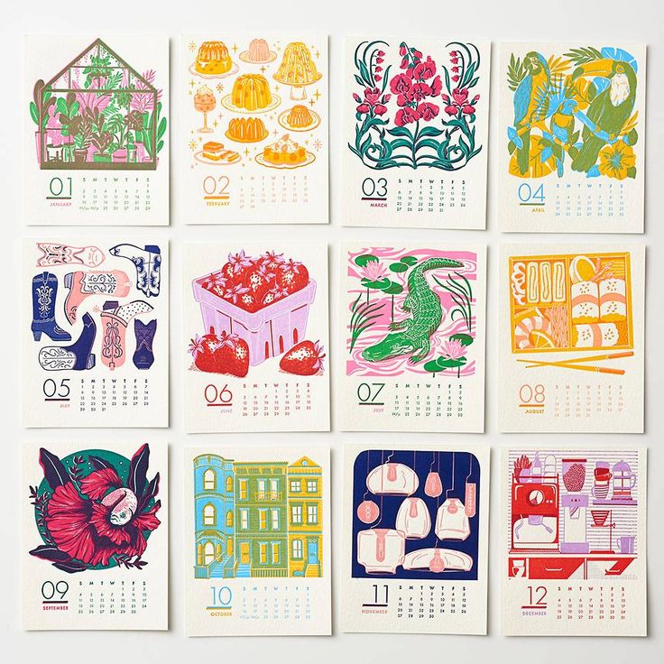 a calendar with different designs on it and numbers in the same style as well as flowers