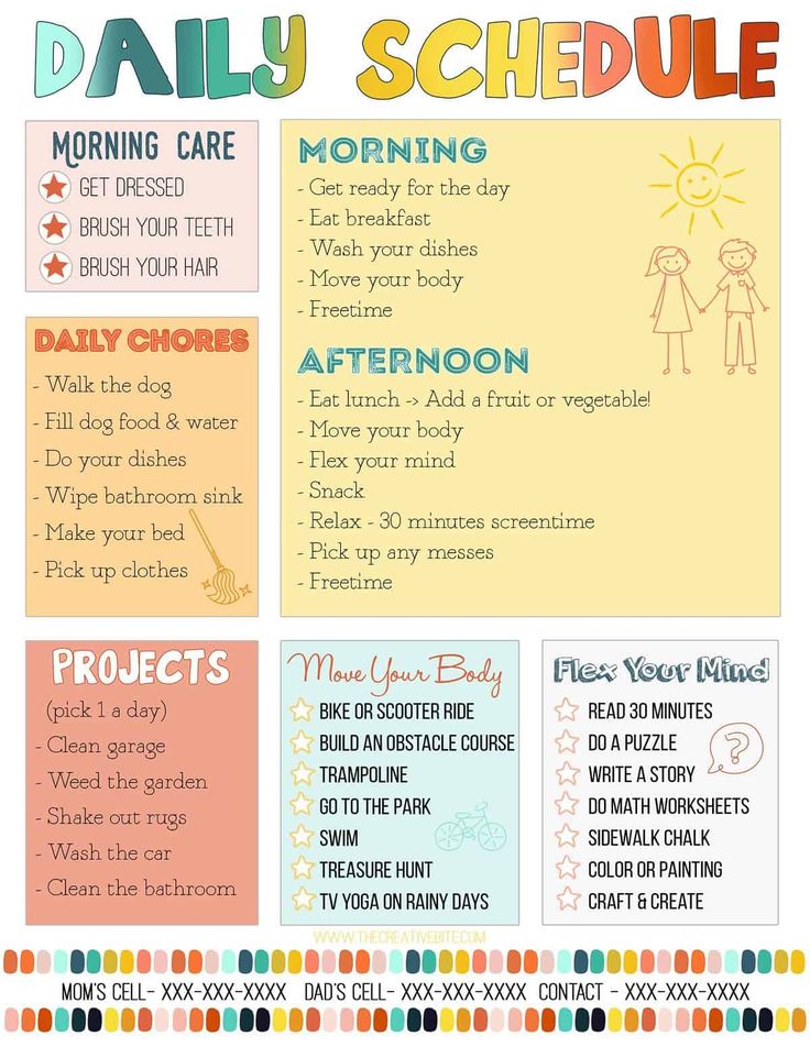 the daily schedule is shown with different things to do and what you can use it