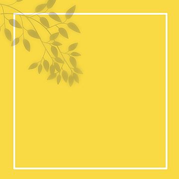 a square frame with leaves in the center on a yellow background that has a white rectangle at the bottom