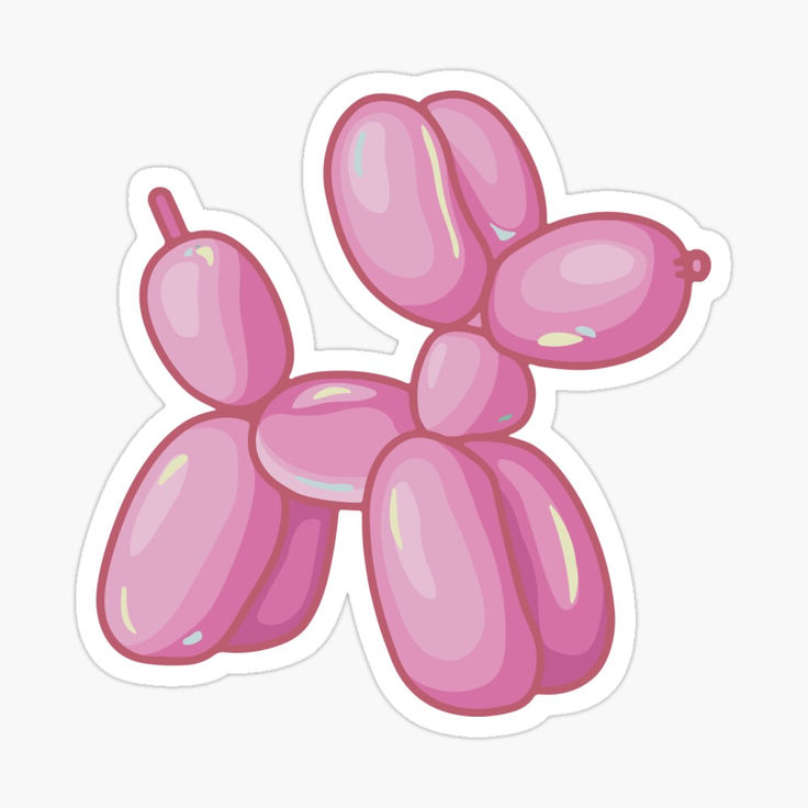 a pink balloon dog sticker sitting on top of a white surface with no background