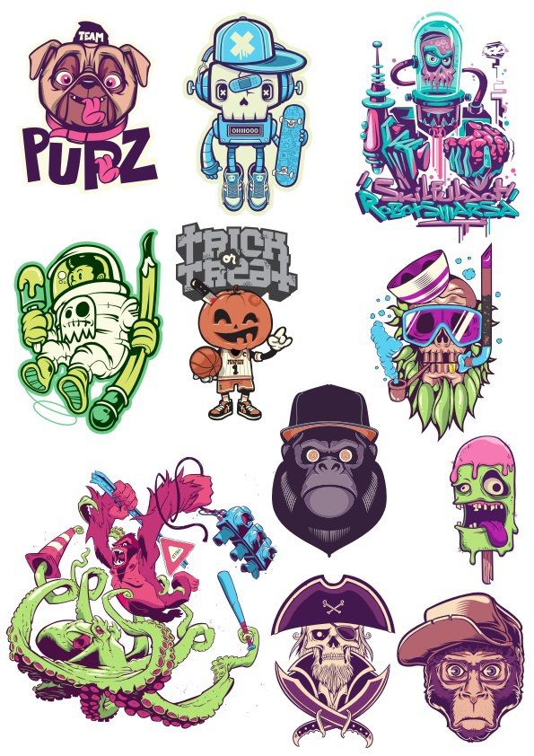 various stickers with different designs on them