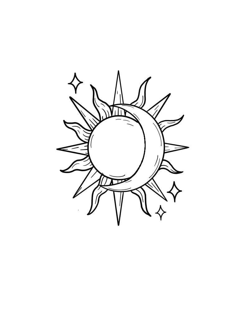 a drawing of the sun with stars around it