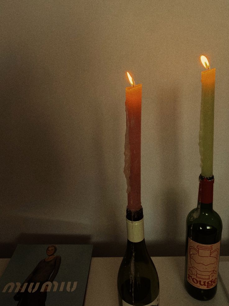 Candles in wine bottles Candle In Glass Bottle, Candles In Glass Bottles, Wine Bottle Drip Candles, Candle In Wine Bottle, Candles In Wine Bottles, Candles In Bottles, Candle In Bottle, Beverage Aesthetic, Wine And Candles