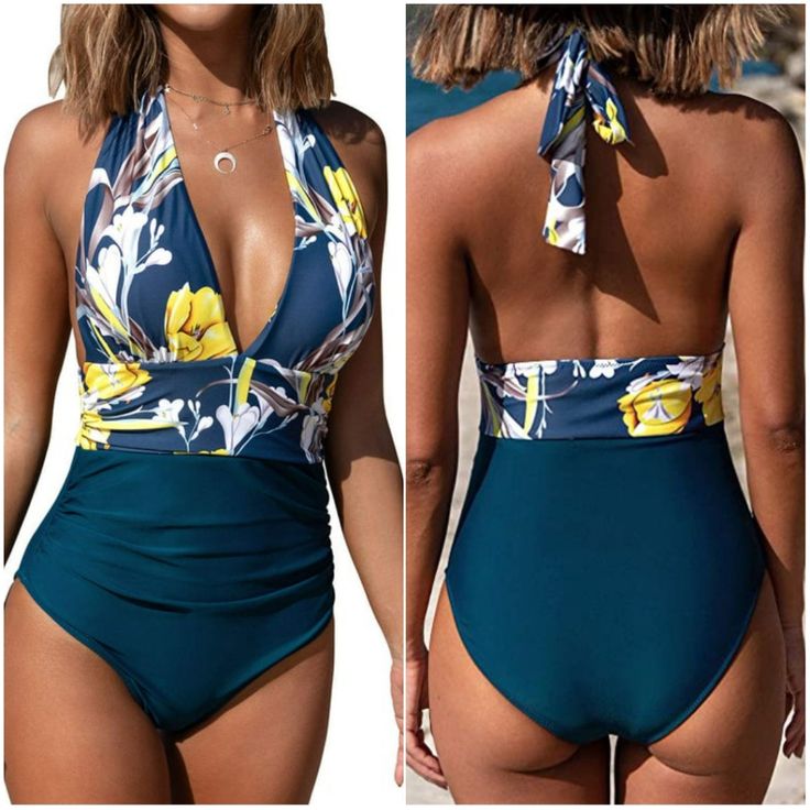 Cupshe Women's Halter One Piece Swimsuit Keeping You Accompanied Swimwear New With Tag Brand Tag Size S Details: Halter Silhouette / Side Shirring / Backless / Plunging Neckline / Removable Padding / Moderate Cheeky Coverage Fabric: 80% Nylon, 20%Spandex Color Green With Yellow Floral Print Summer Yellow One-piece With Lined Body, Yellow Summer One-piece With Lined Body, Summer-style Yellow One-piece With Lined Body, Yellow Lined One-piece For Beach Season, Yellow Lined Summer One Piece, Yellow Lined Swimwear For Vacation, Yellow Backless Swimwear For Sunbathing, Yellow Lined Swimwear For Beach, Yellow Lined Swimwear For The Beach