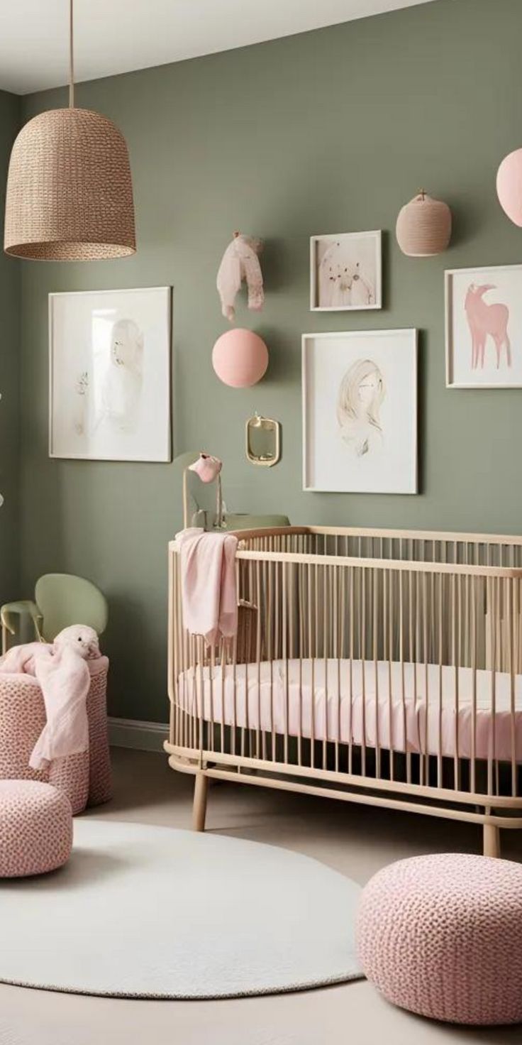 Green Nursery Ideas Pink Green And Gold Nursery, Sage Green Pink Nursery Girl, Hunter Green And Pink Nursery, Sage Green Baby Nursery Girl, Mint Green And Pink Nursery, Olive Green And Pink Nursery, Nursery Ideas Plants, Dark Green Girl Nursery, Moss Green Nursery