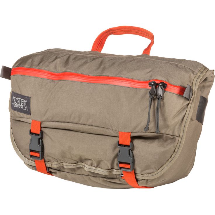 an image of a bag that is in the shape of a messenger bag with orange straps