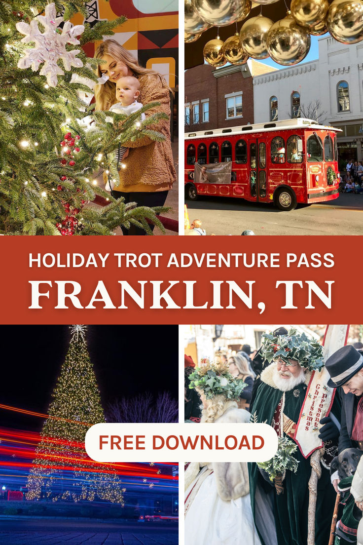 the christmas tree and holiday decorations are featured in this postcard for franklin, tn