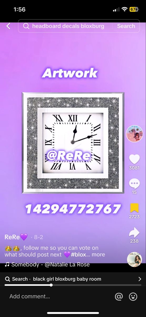 an image of a clock with the words art work on it's face in purple and white