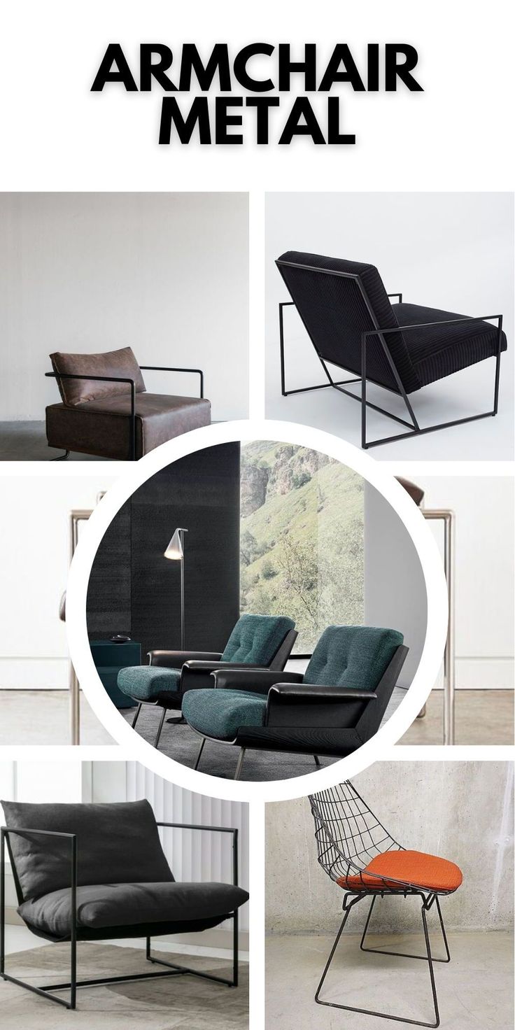 an advertisement for the armchair metal furniture line, with different styles and colors