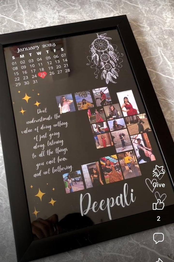 a black frame with pictures on it and the words deepali written in cursive writing