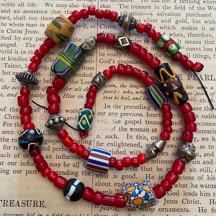 21" strand of mixed vintage African Tribal glass and metal beads.  #3 Bohemian Multi-strand Colorful Beads, Southwestern Multi-strand Beads, Handmade Red Multi-strand Beads, Bohemian Multi-strand Red Beads, Vintage Multicolor Multi-strand Beads, Western Nails, Metal Bead, Bead Strand, Metal Beads