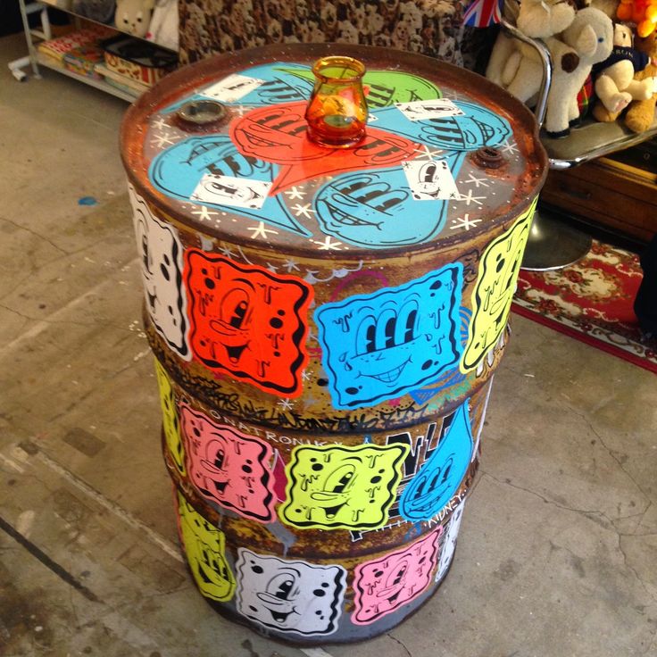 a colorful box sitting on top of a floor