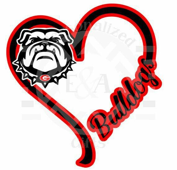 the word bulldogs is shaped like a heart with a bulldog's head in it