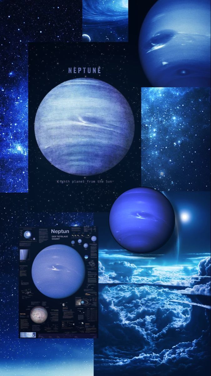 the planets are shown in this collage with stars and blue hues on them