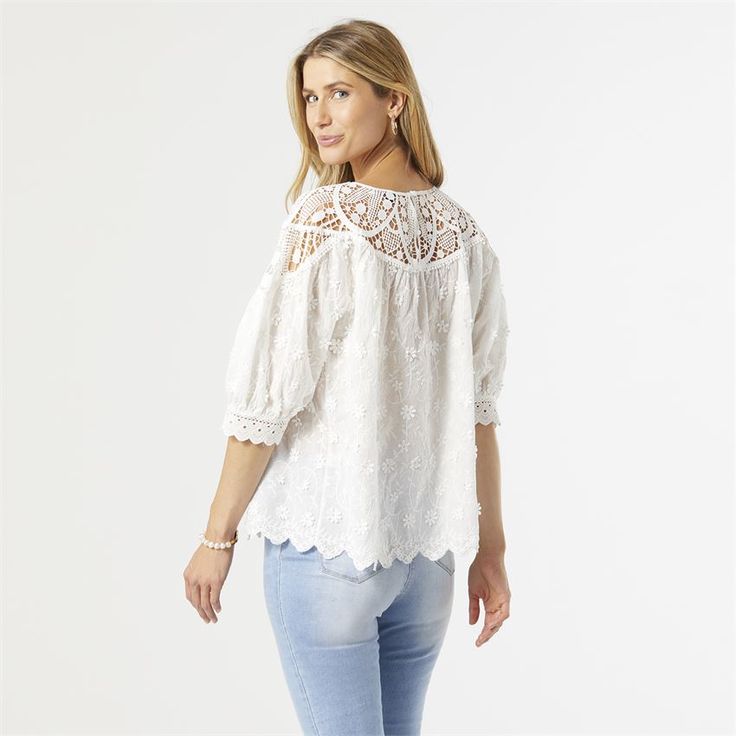 The details in this top are everything. Features cotton material, lace necklace, puff sleeves and scalloped hem. Lace Necklace, Eyelet Top, Scalloped Hem, Free Giveaway, The Details, Puff Sleeves, Cotton Material, Puff Sleeve, Lace