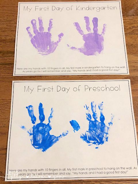 two handprinted cards with the words my first day of preschool written on them