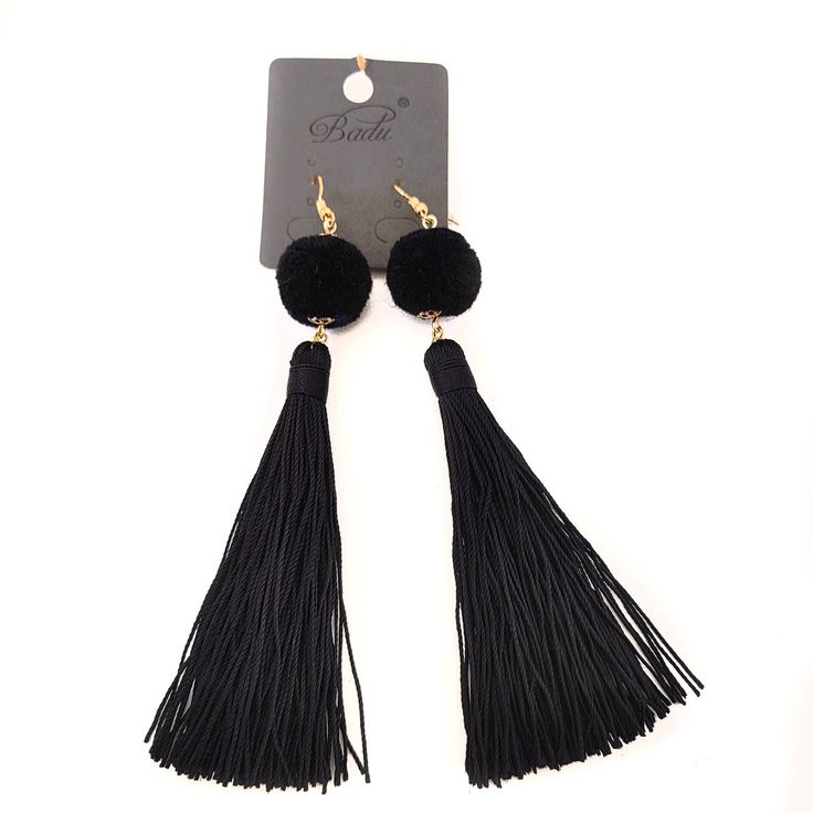 Nwt Black Long Fringe Pom-Pom Fashion Earrings. New, Never Worn, Never Tried On. Black Tassel Earrings For Evening, Black Tassel Jewelry For Party, Black Tassel Party Jewelry, Black Tassel Drop Earrings, Black Drop Tassel Earrings As Gift, Black Dangle Tassel Earrings For Party, Black Tassel Drop Earrings For Evening, Black Tassel Earrings As Gift, Black Tassel Earrings For Gift