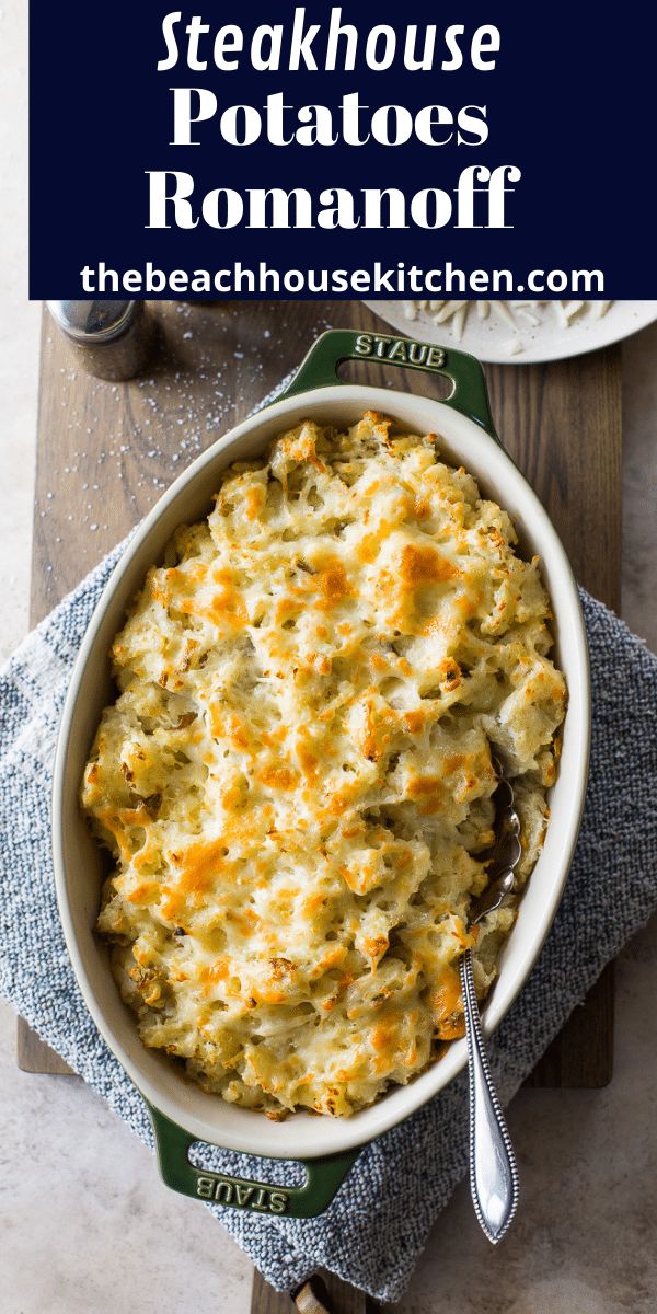 a casserole dish with cheese and potatoes in it