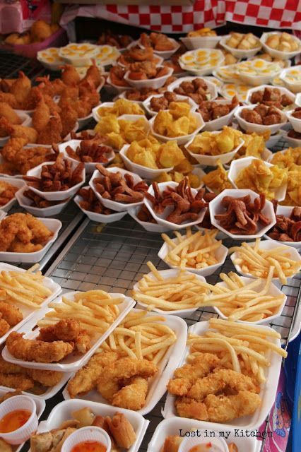 trays filled with different types of food