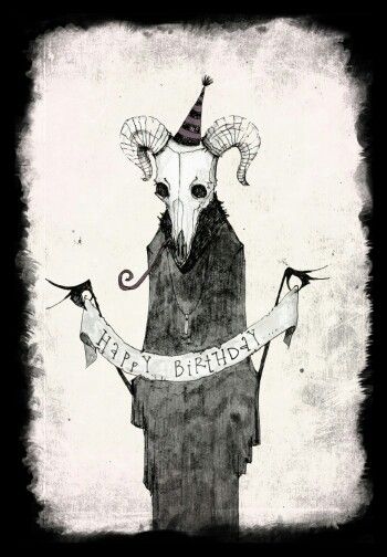 a black and white drawing of a goat wearing a party hat with horns on it's head