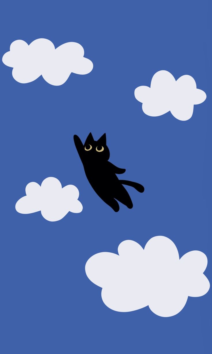 a black cat flying through the sky with clouds in front of it and eyes wide open